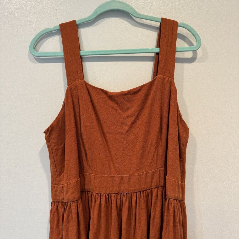 Ann Taylor Midi Dress Tiered Linen Sleeveless Rust Orange Women sz 14 Casual - Picture 3 of 11